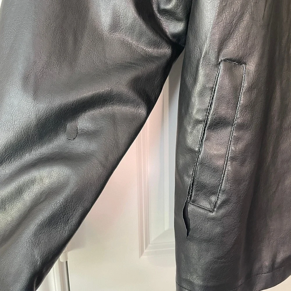 Whispering Smith London Mens Faux Leather Jacket Black Full Zip Quilted Lined L
